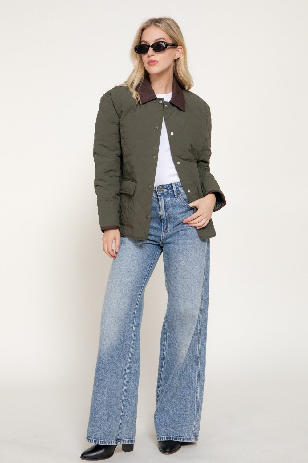 Lapel Collar Quilted Puffer Work Jacket
