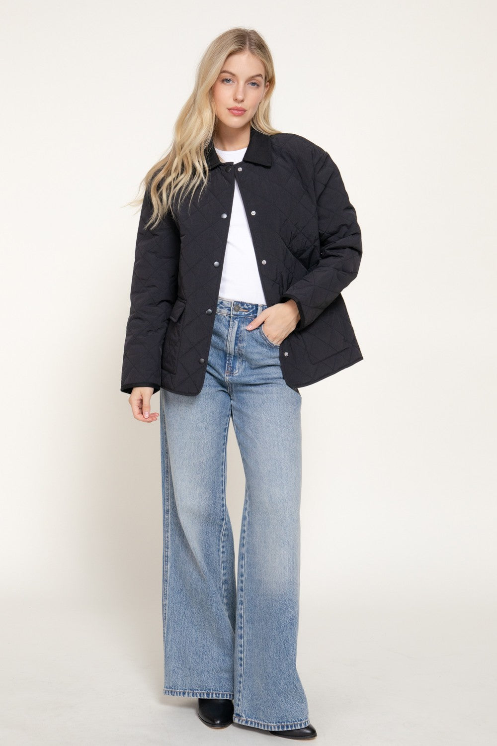 Lapel Collar Quilted Puffer Work Jacket