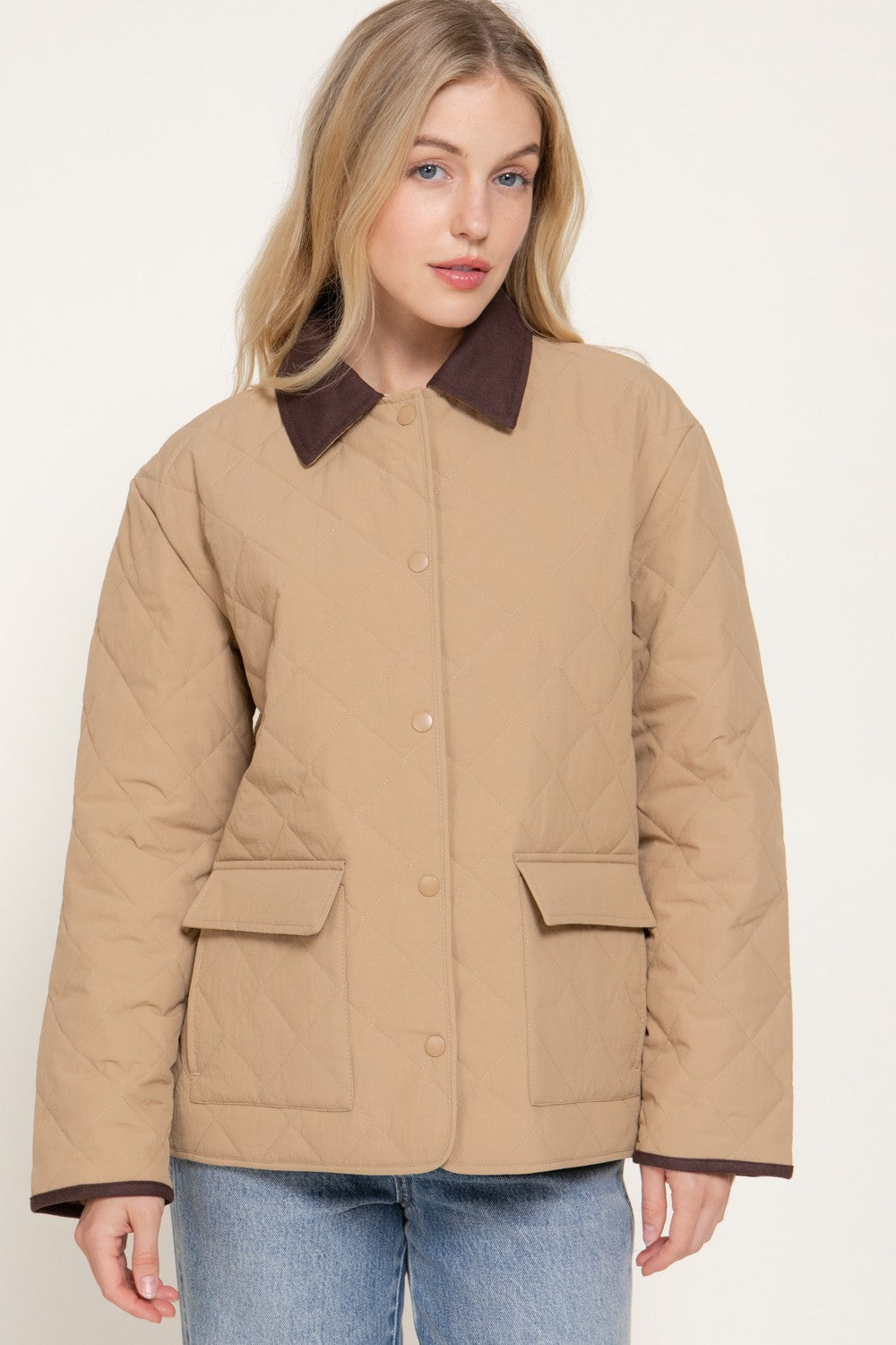 Lapel Collar Quilted Puffer Work Jacket