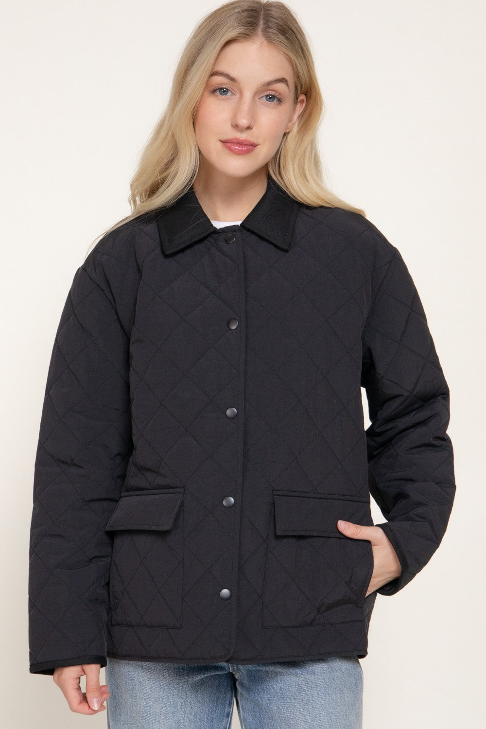 Lapel Collar Quilted Puffer Work Jacket