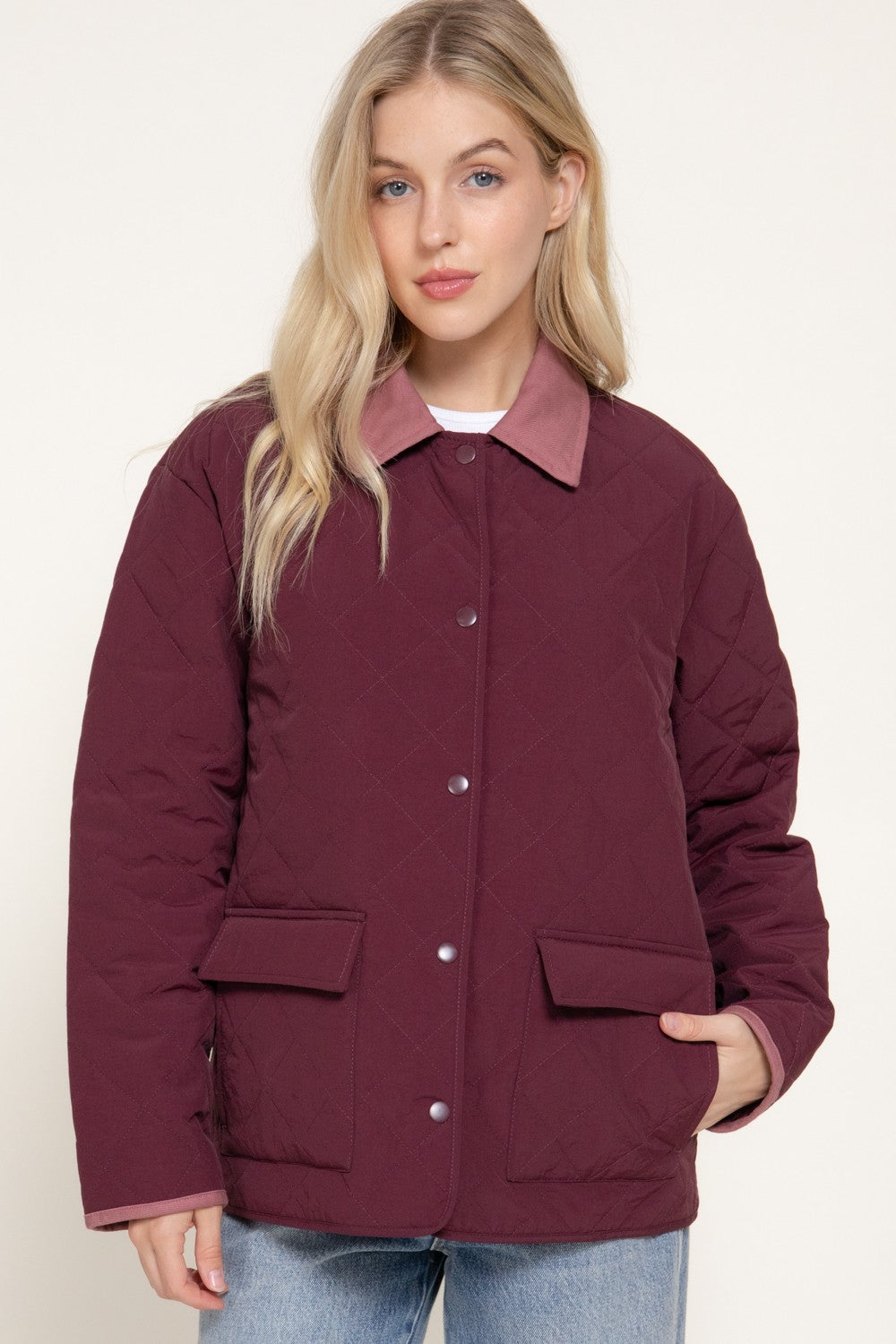 Lapel Collar Quilted Puffer Work Jacket