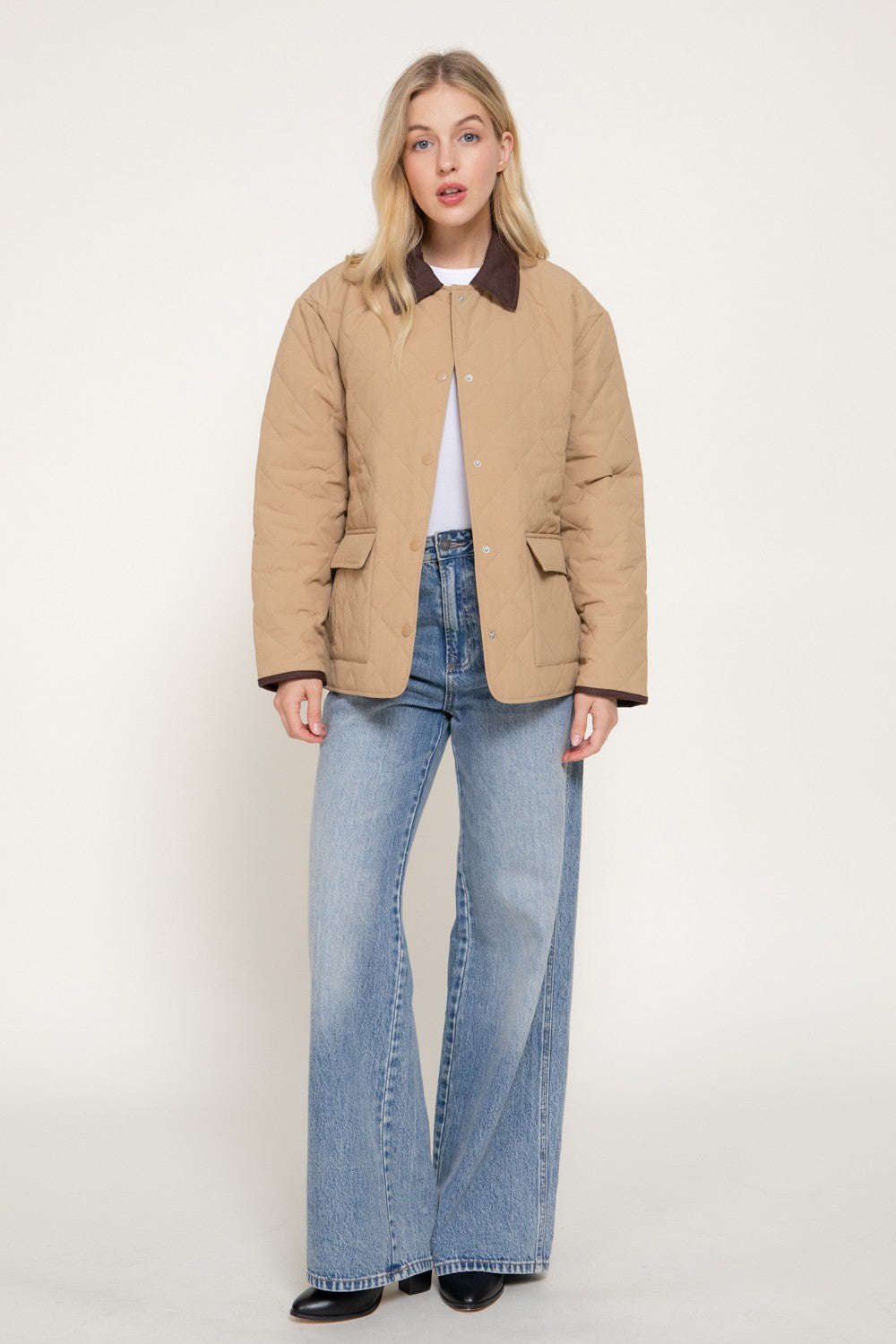 Lapel Collar Quilted Puffer Work Jacket