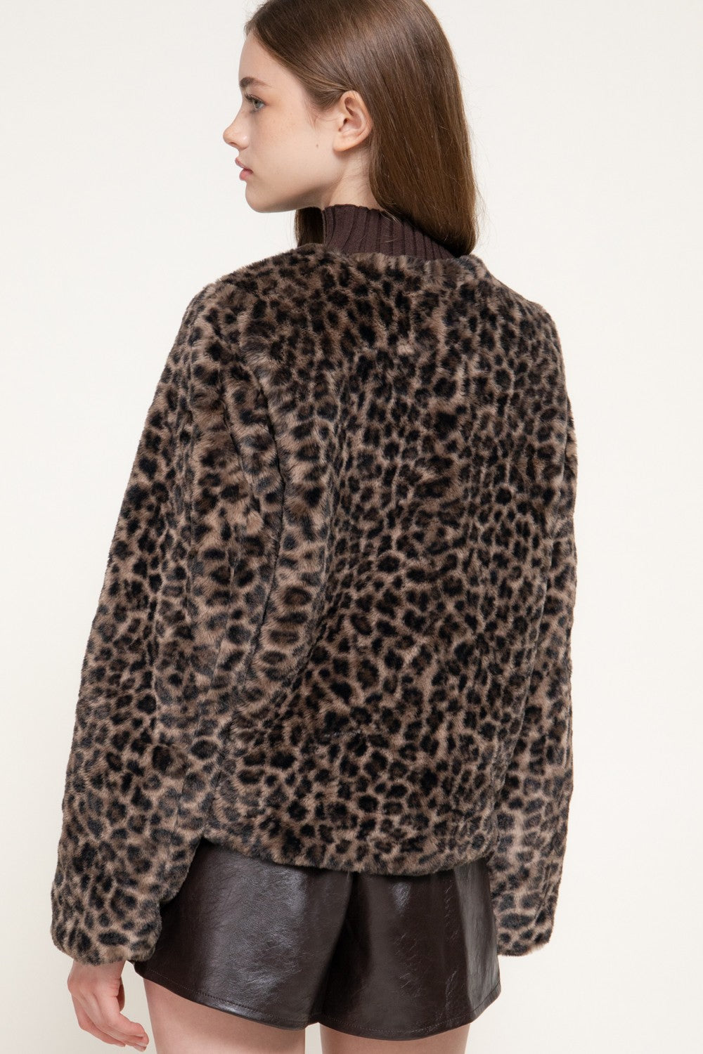 Long Slv Printed Faux Fur Jacket