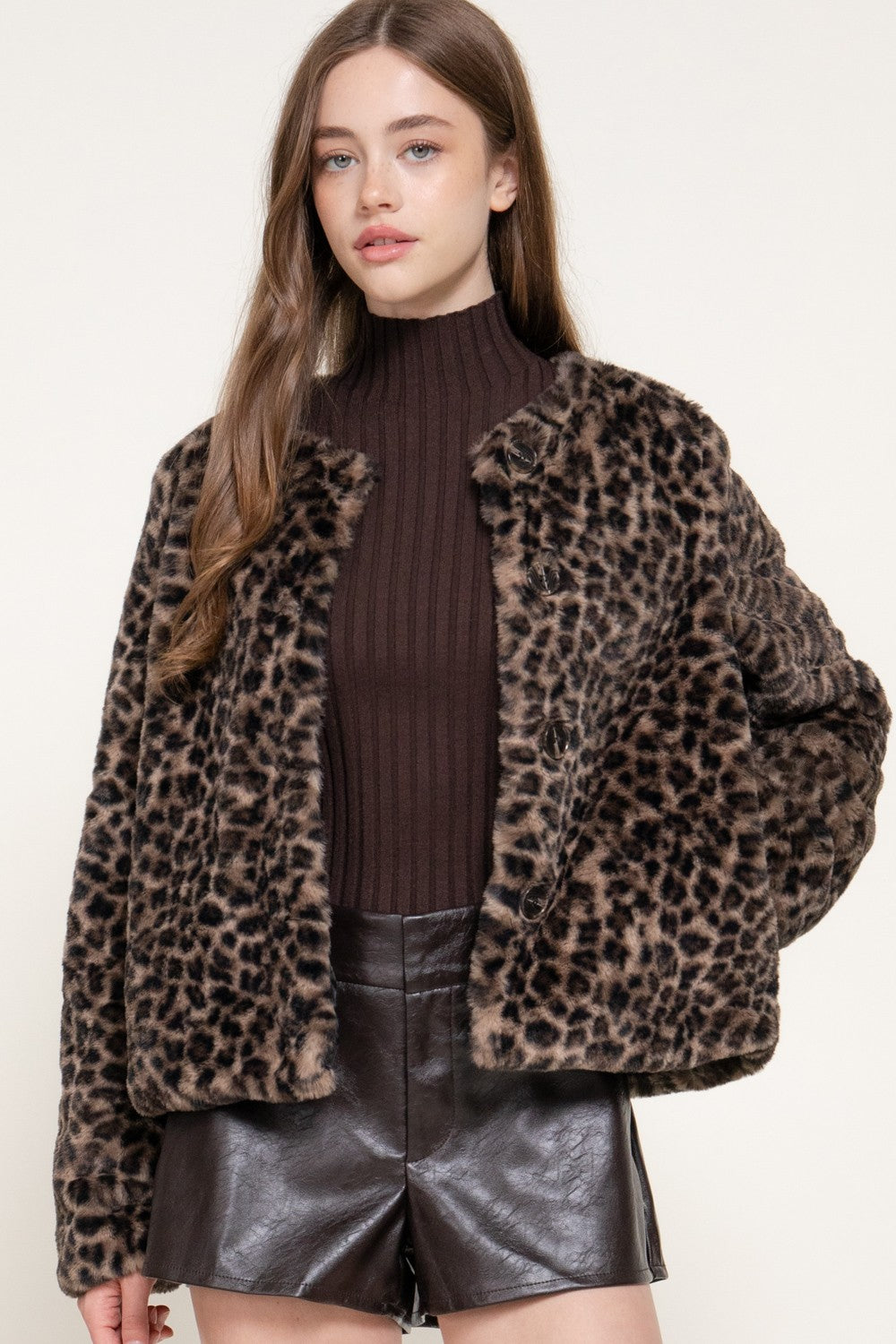Long Slv Printed Faux Fur Jacket