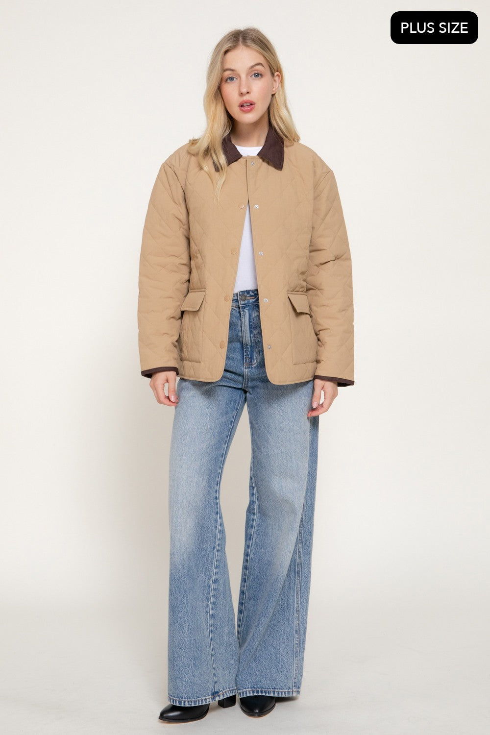 Lapel Collar Quilted Puffer Work Jacket