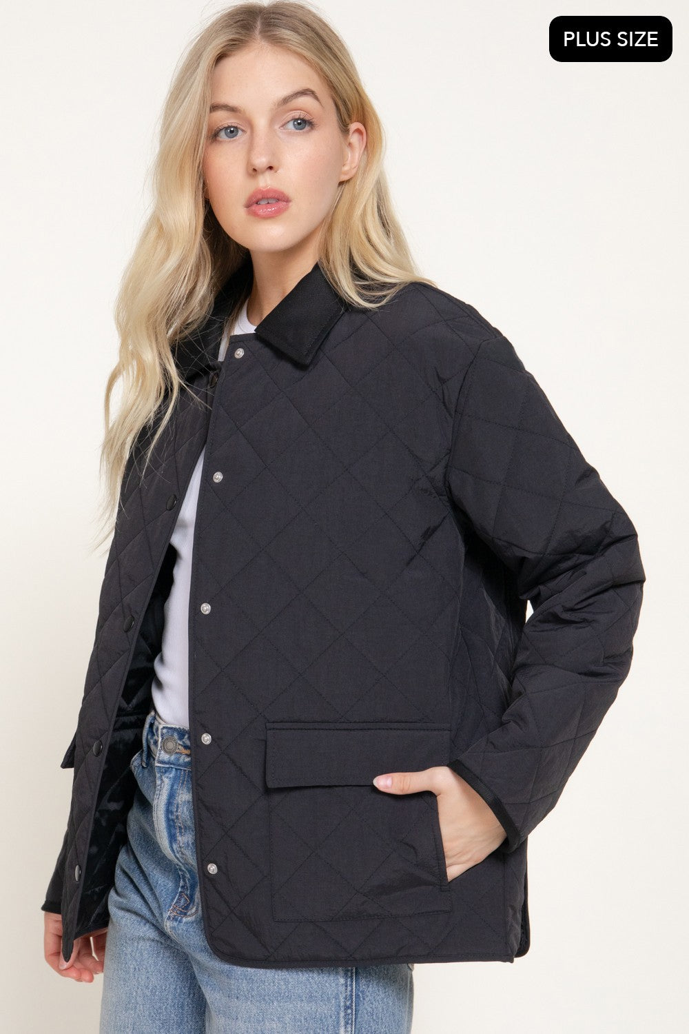 Lapel Collar Quilted Puffer Work Jacket