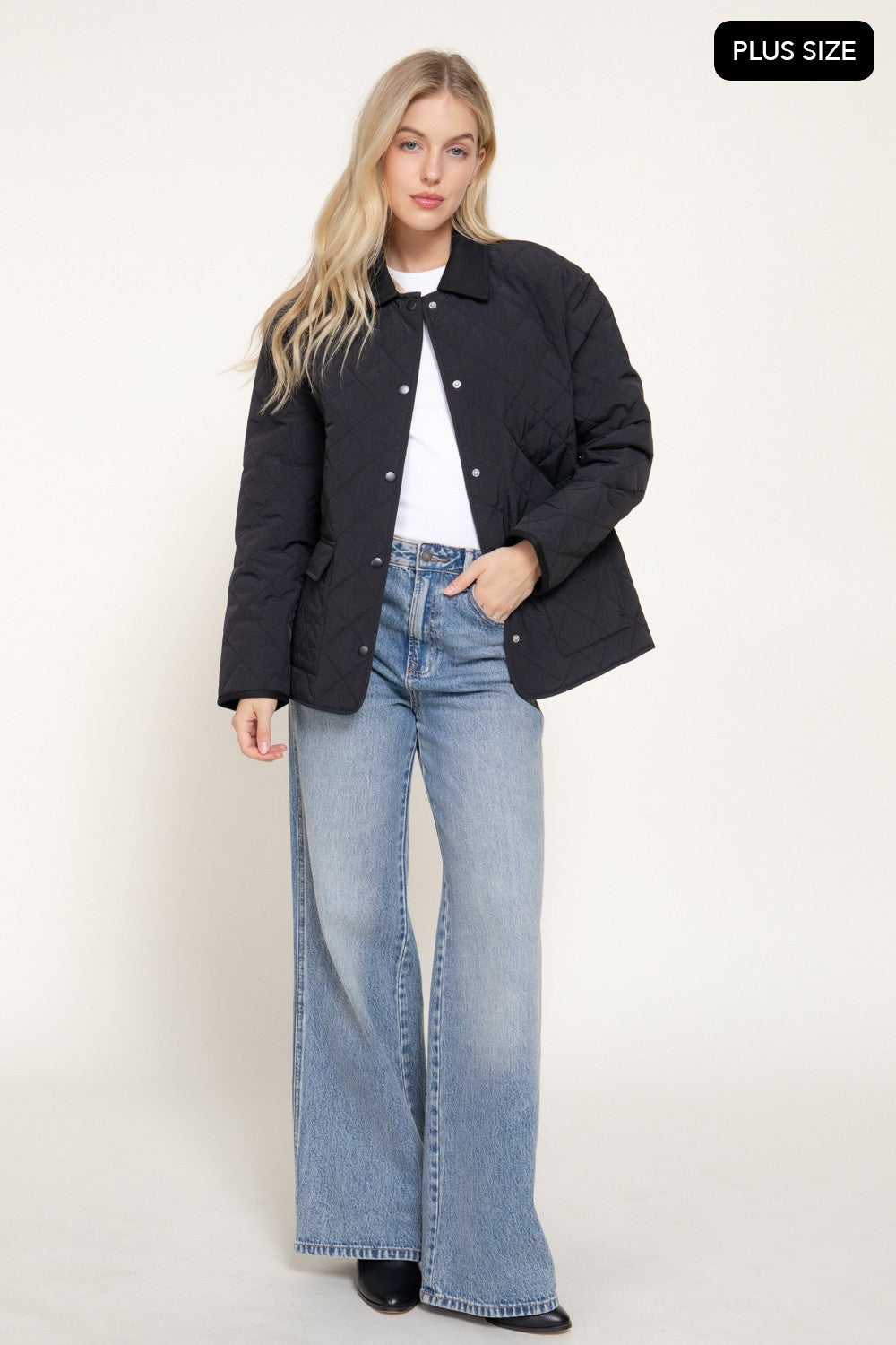 Lapel Collar Quilted Puffer Work Jacket