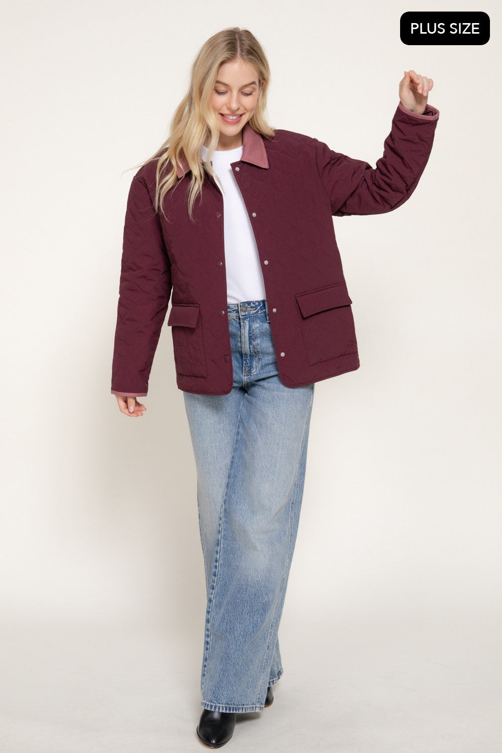 Lapel Collar Quilted Puffer Work Jacket