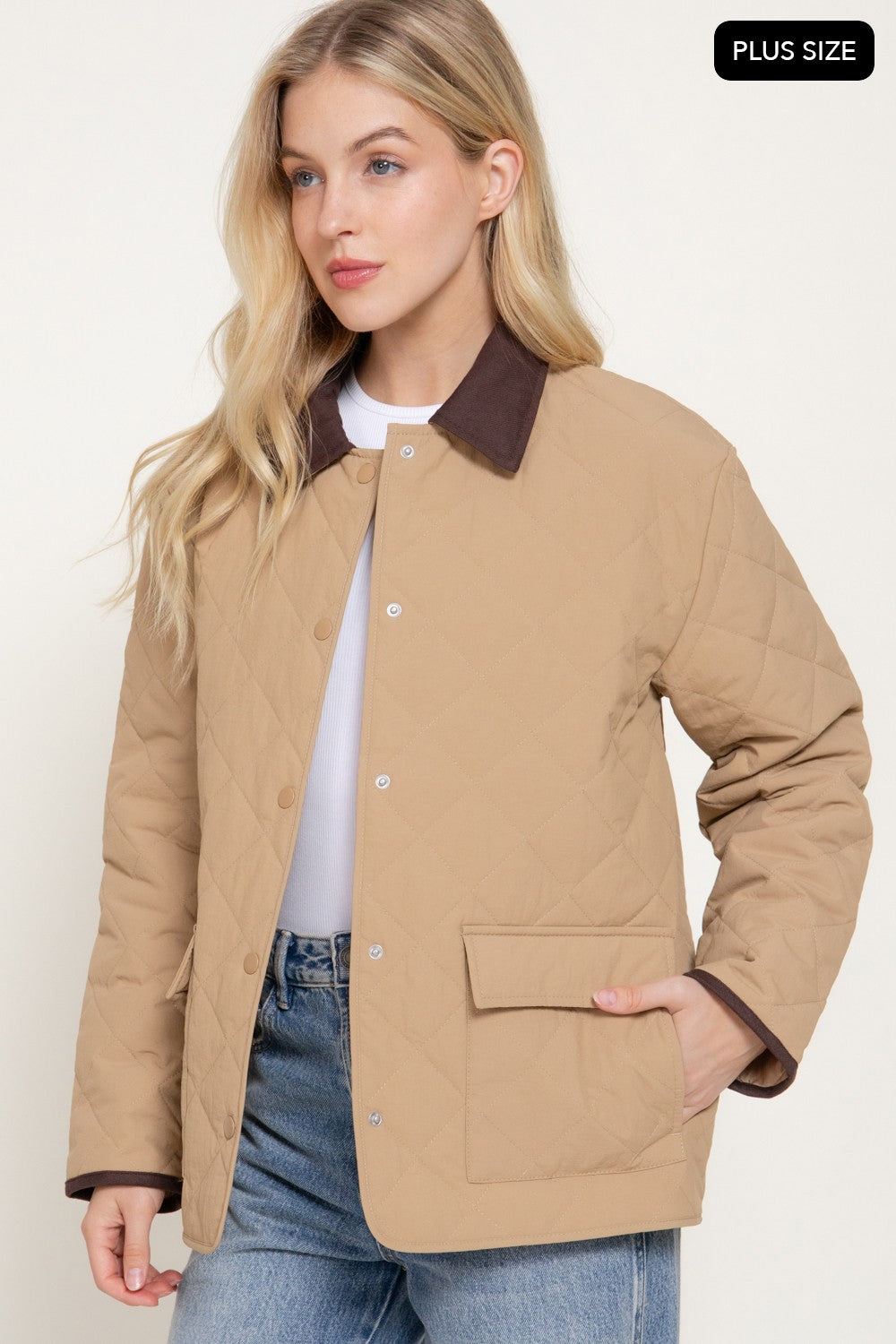 Lapel Collar Quilted Puffer Work Jacket
