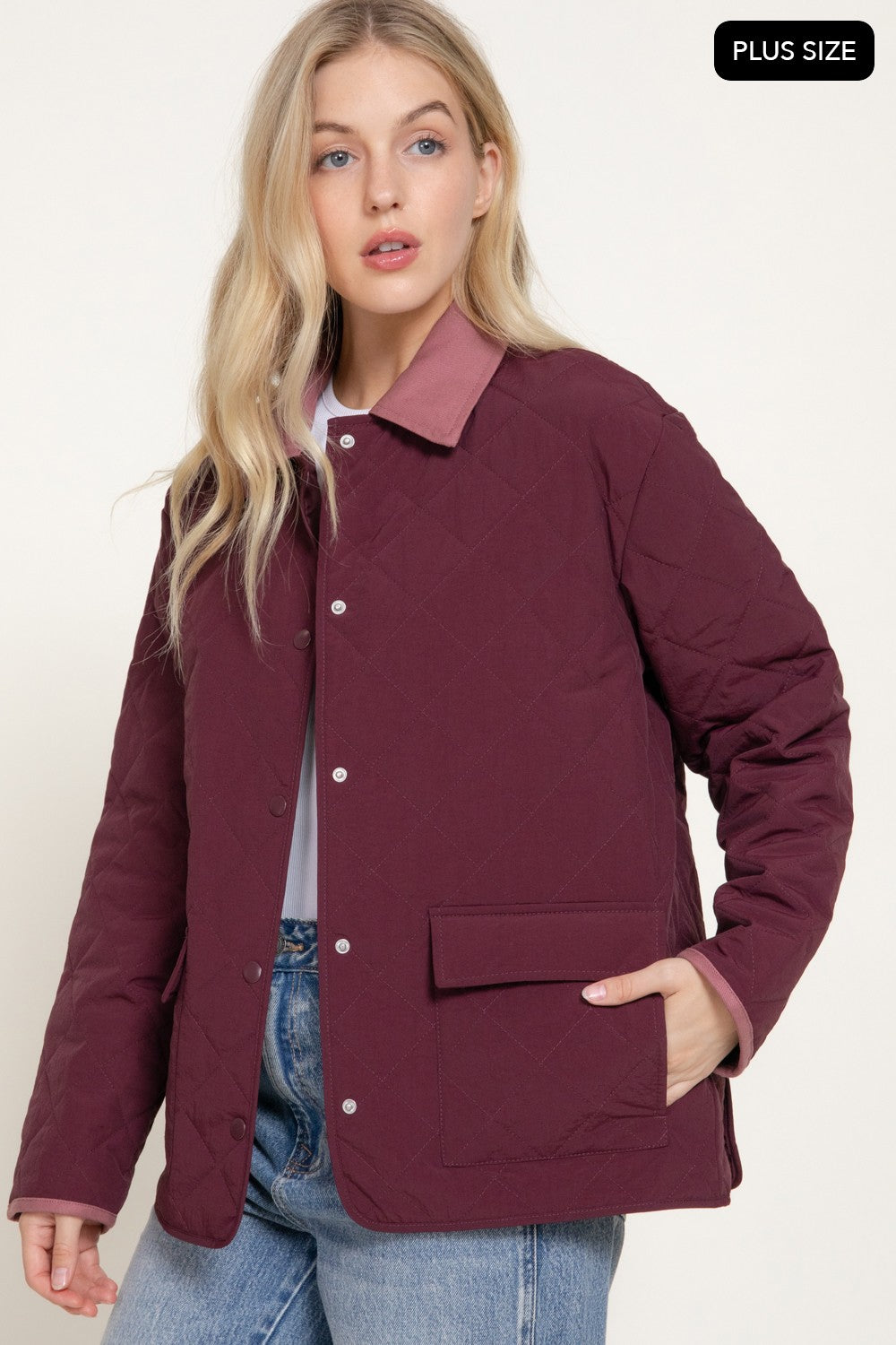 Lapel Collar Quilted Puffer Work Jacket
