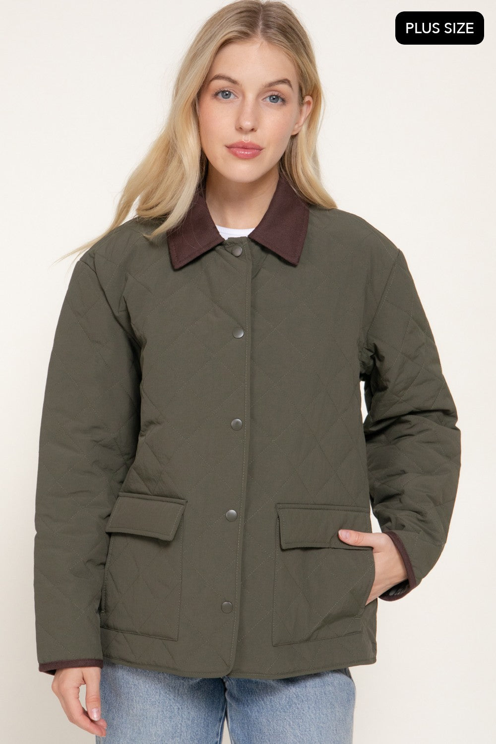 Lapel Collar Quilted Puffer Work Jacket