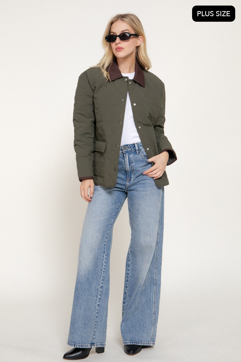 Lapel Collar Quilted Puffer Work Jacket