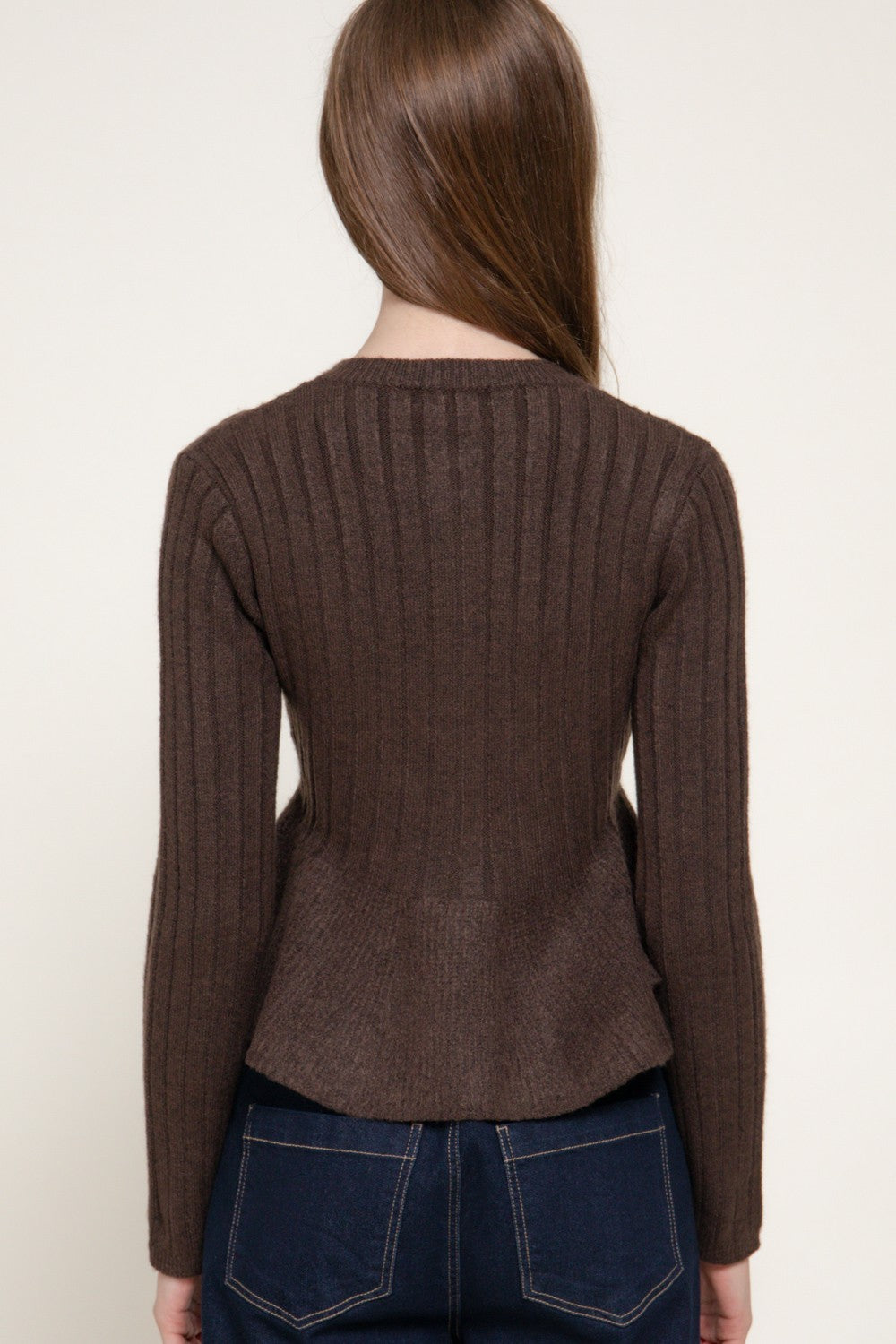 Long Slv Peplum Sweater Cardigan
