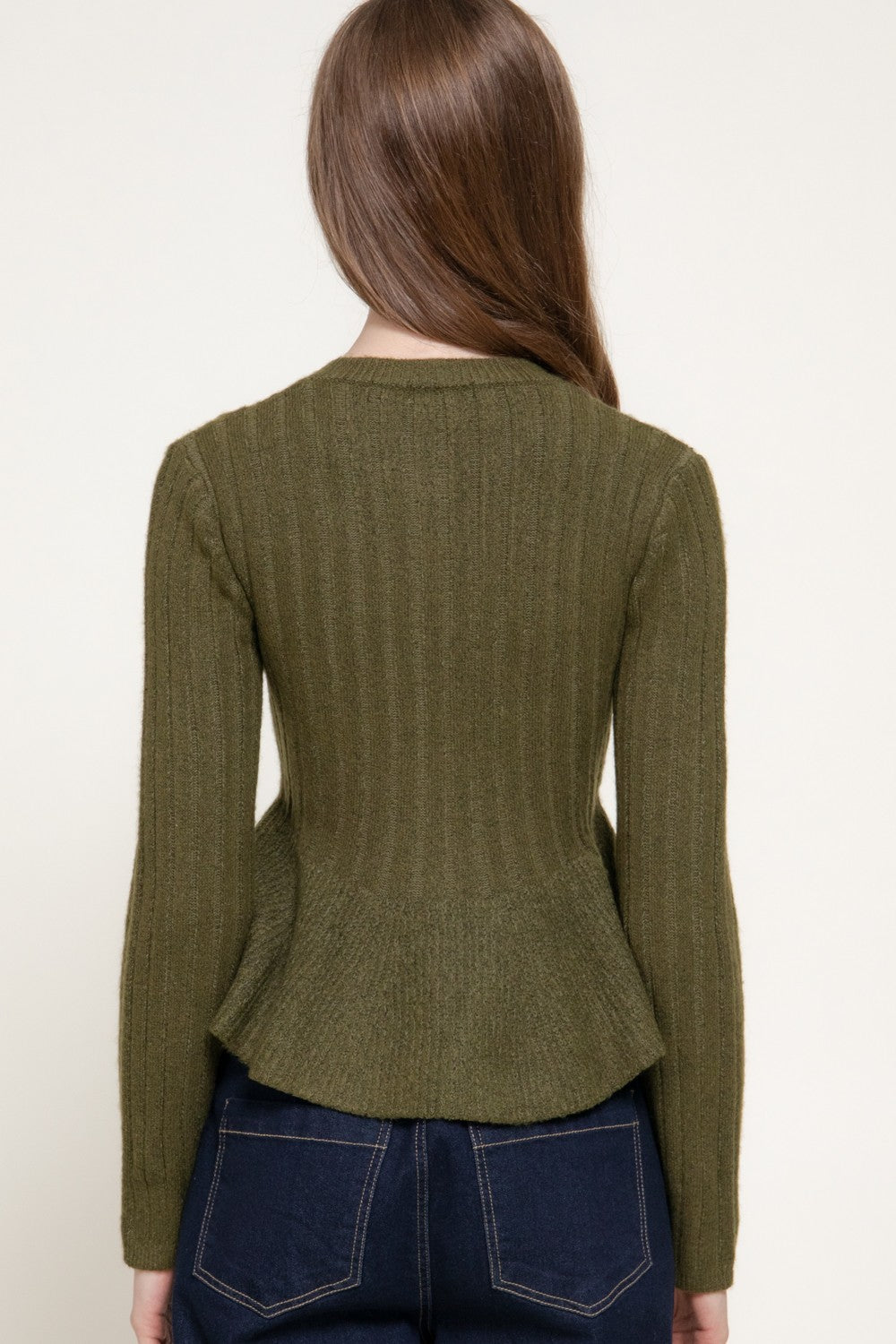 Long Slv Peplum Sweater Cardigan