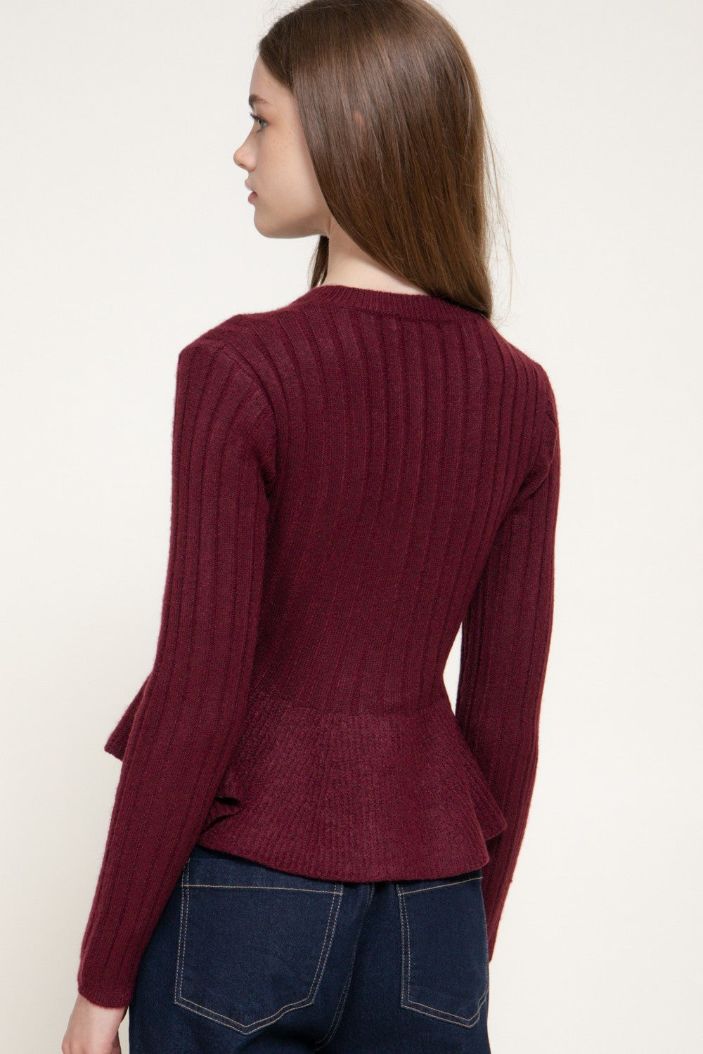 Long Slv Peplum Sweater Cardigan