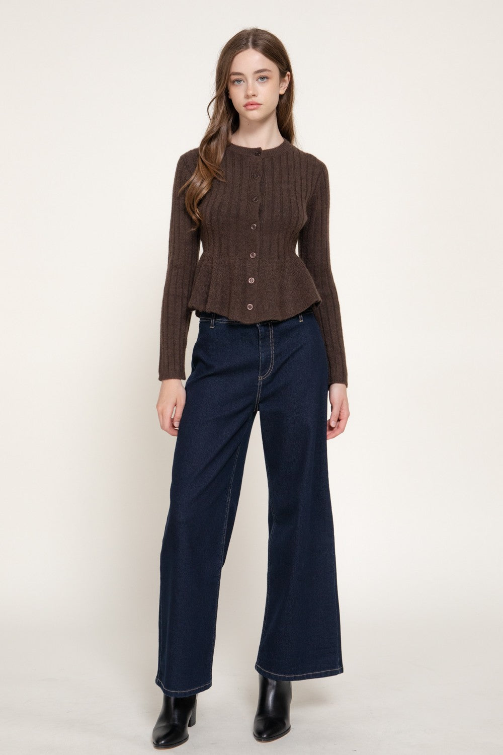 Long Slv Peplum Sweater Cardigan