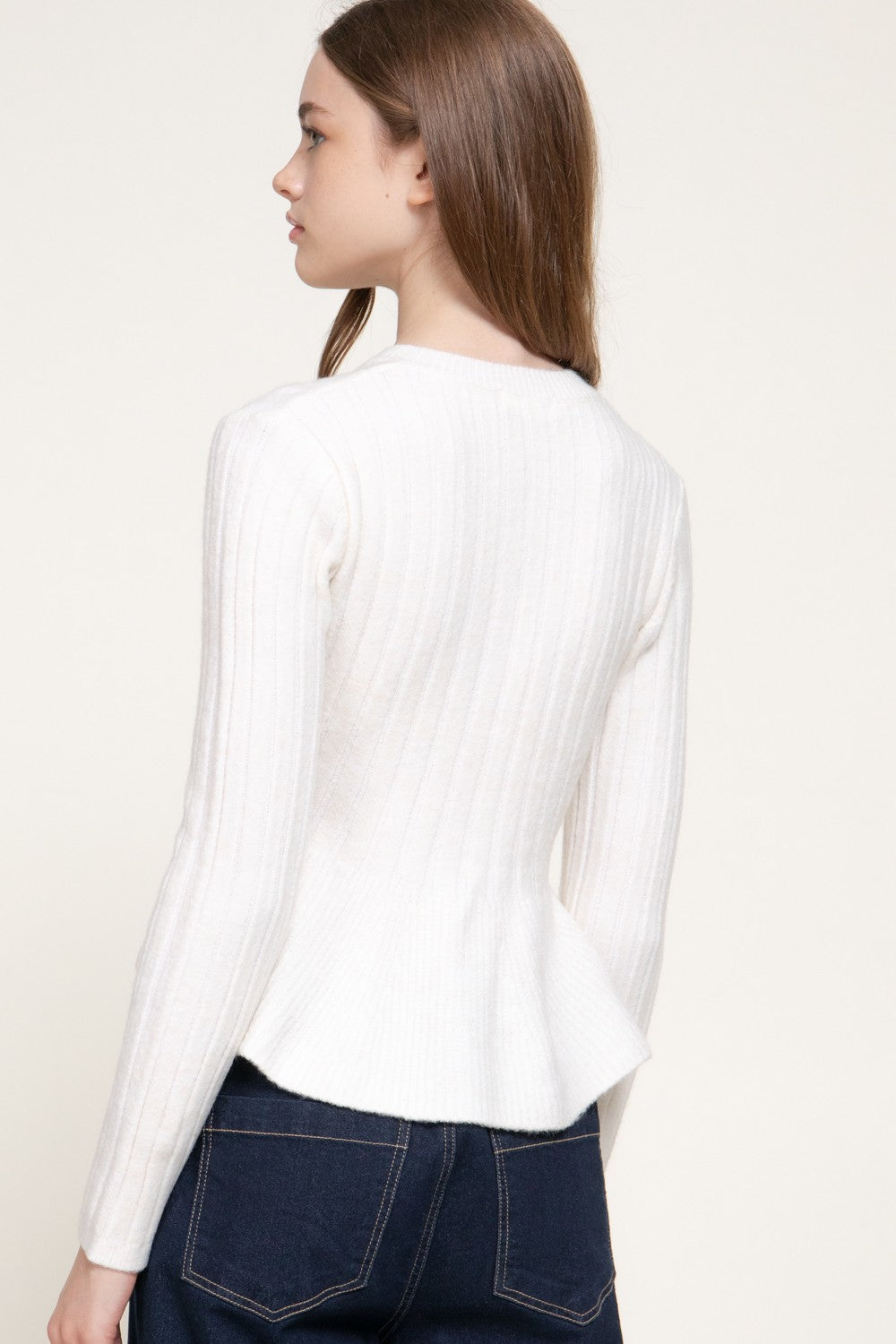 Long Slv Peplum Sweater Cardigan