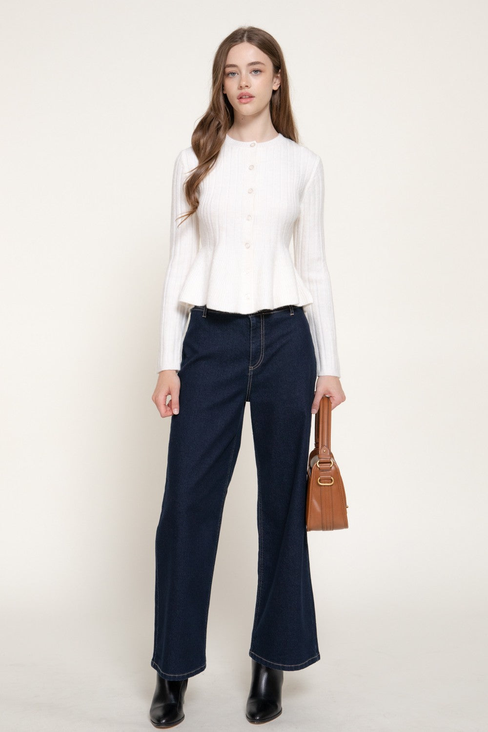 Long Slv Peplum Sweater Cardigan