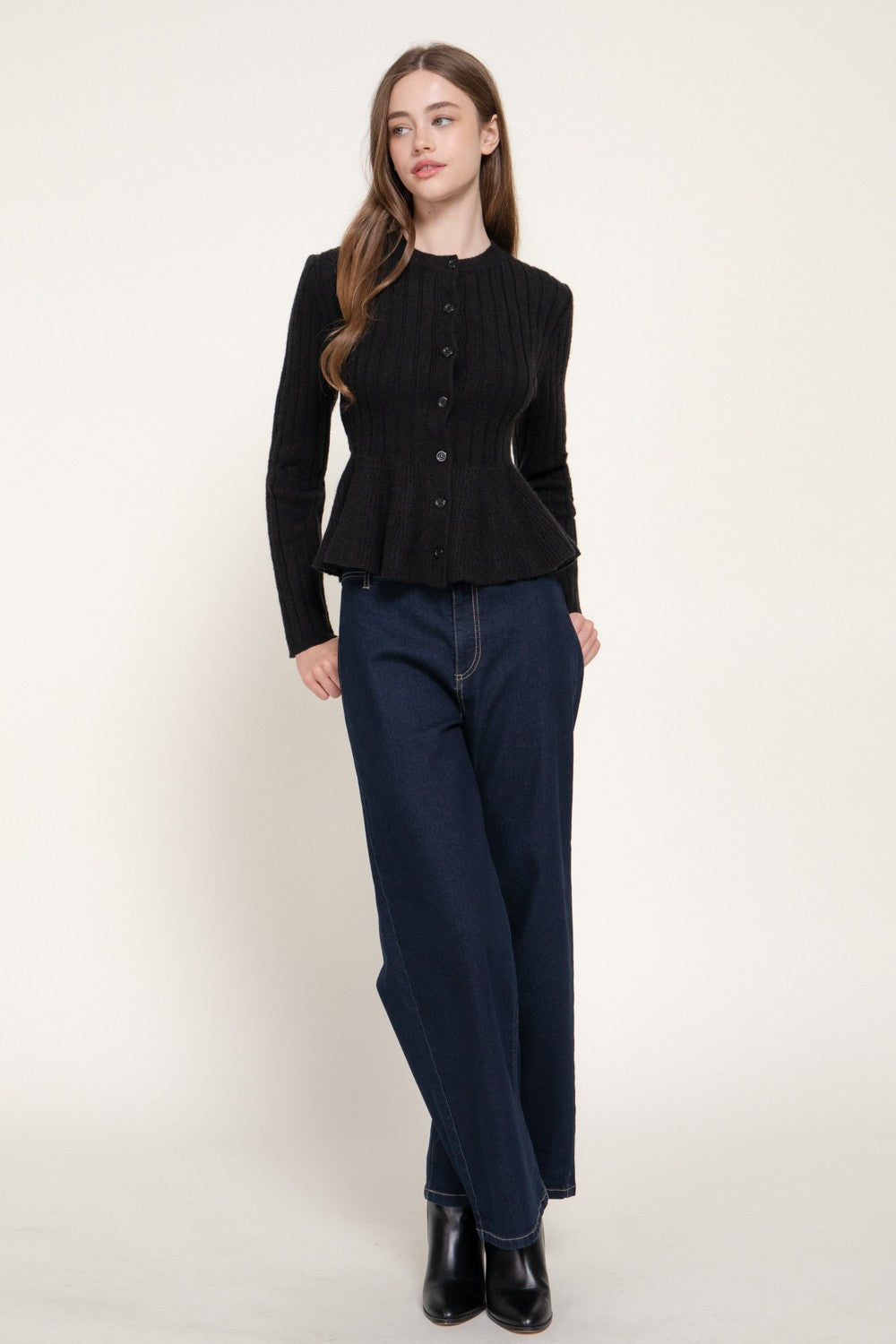 Long Slv Peplum Sweater Cardigan