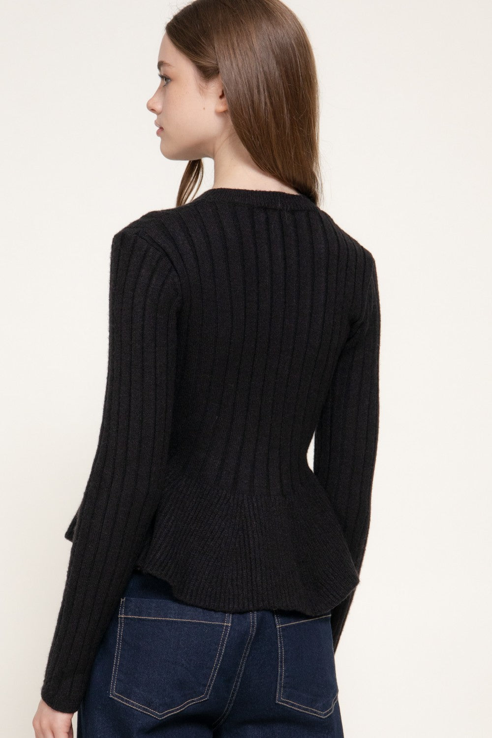 Long Slv Peplum Sweater Cardigan