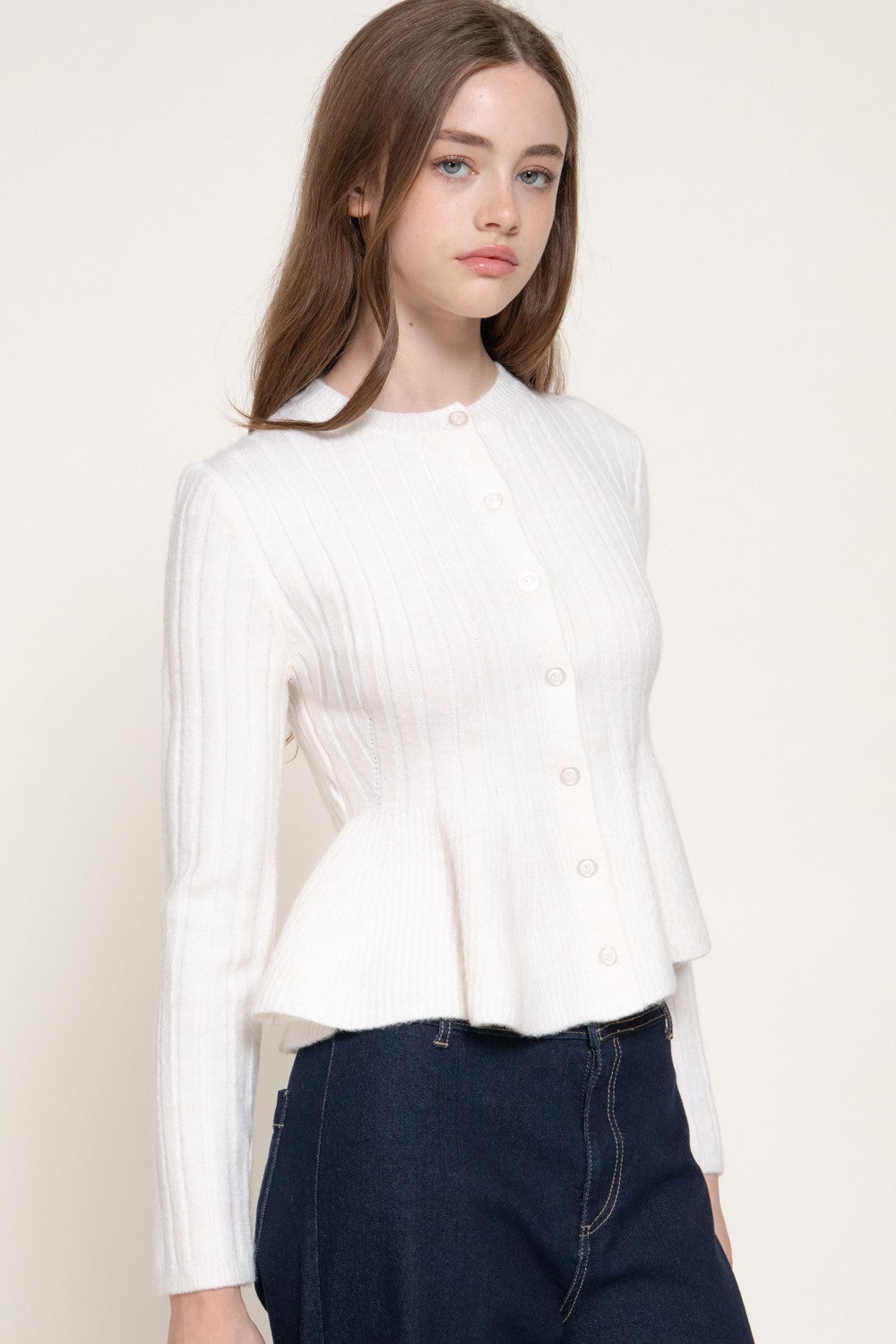 Long Slv Peplum Sweater Cardigan