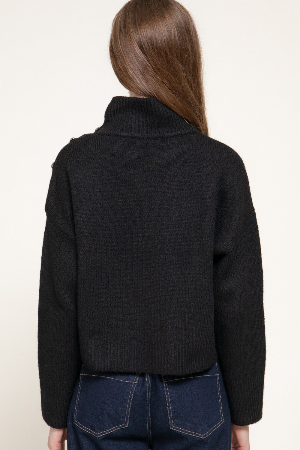 Long Slv High Neck Metal Buttoned Sweater