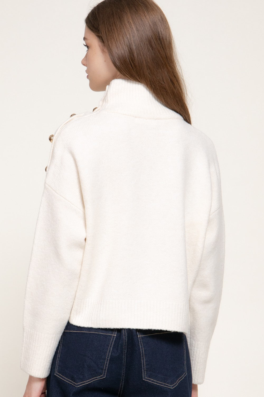 Long Slv High Neck Metal Buttoned Sweater