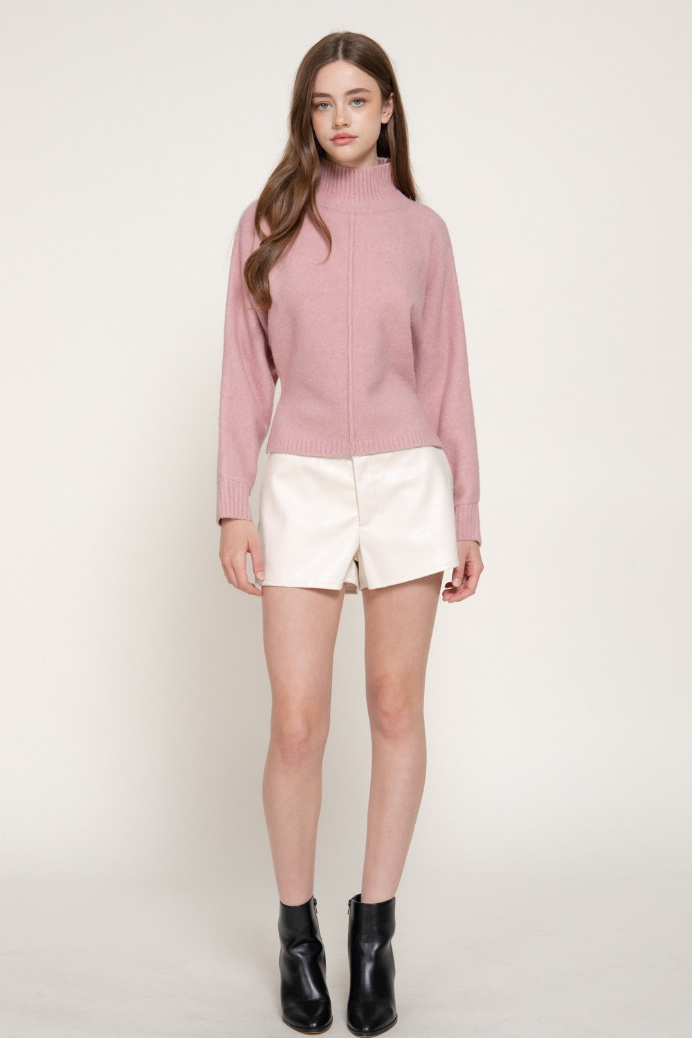Long Slv High Neck Sweater Top