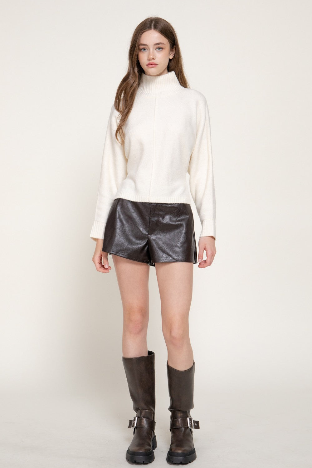Long Slv High Neck Sweater Top