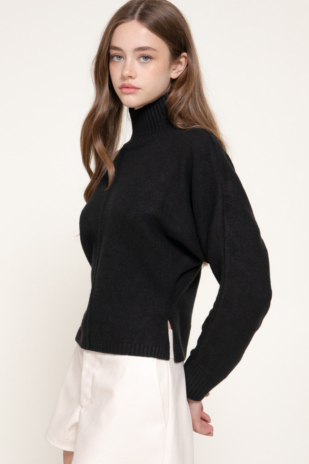 Long Slv High Neck Sweater Top