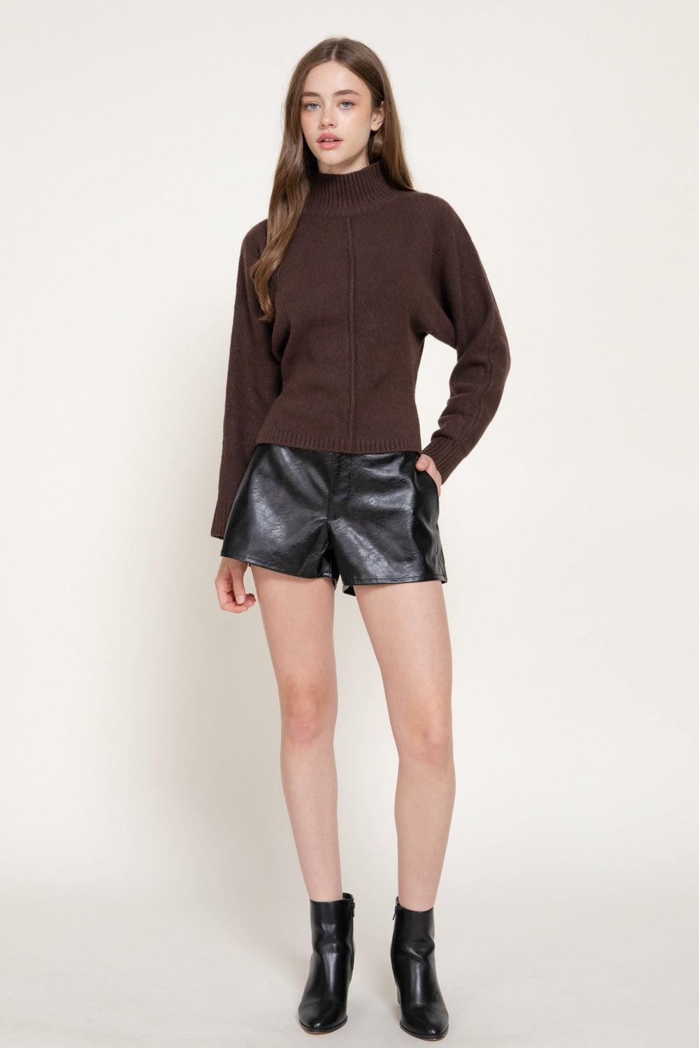 Long Slv High Neck Sweater Top