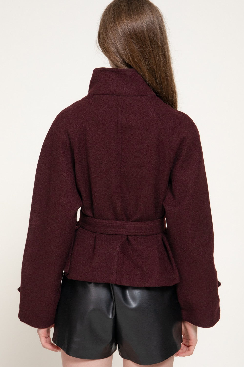 Double Breasted Button Belted Felt Jacket