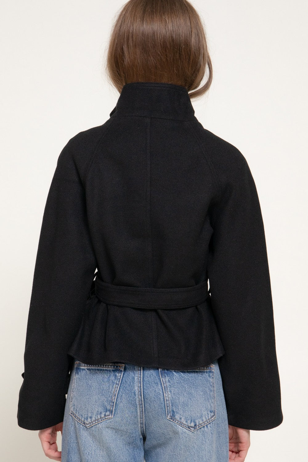 Double Breasted Button Belted Felt Jacket