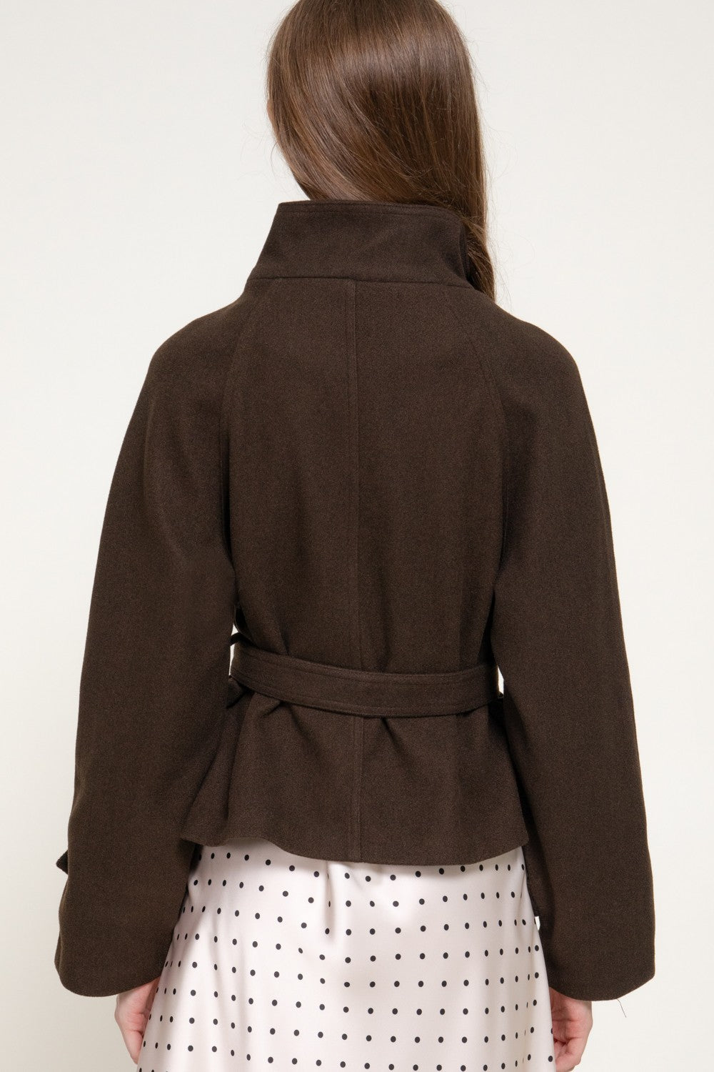 Double Breasted Button Belted Felt Jacket