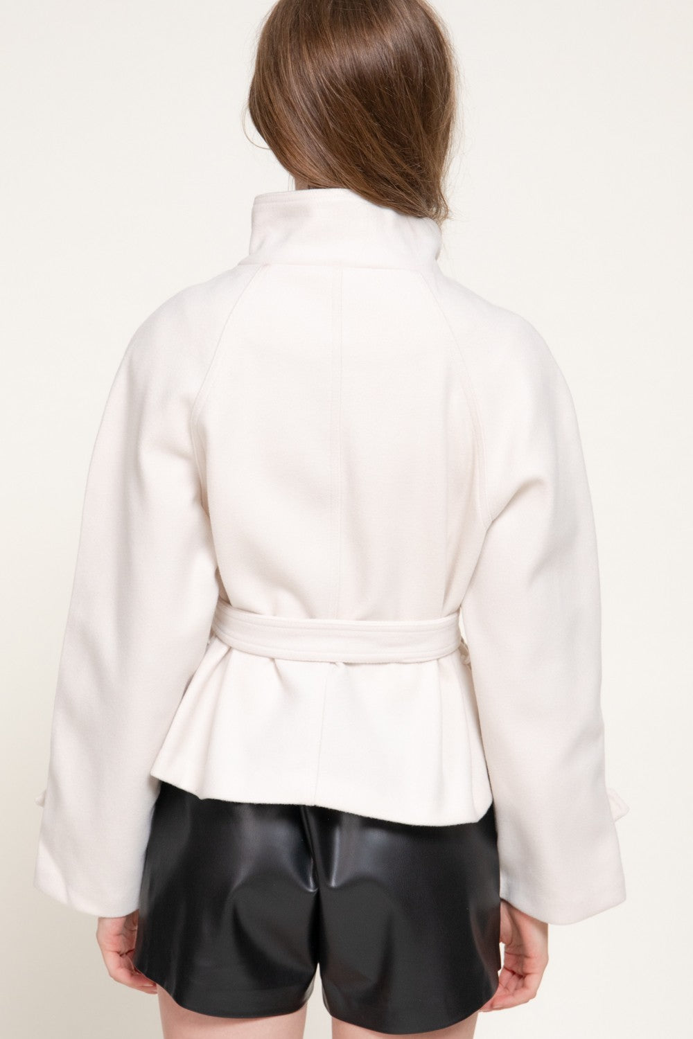 Double Breasted Button Belted Felt Jacket