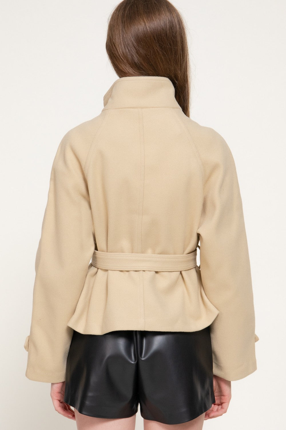 Double Breasted Button Belted Felt Jacket