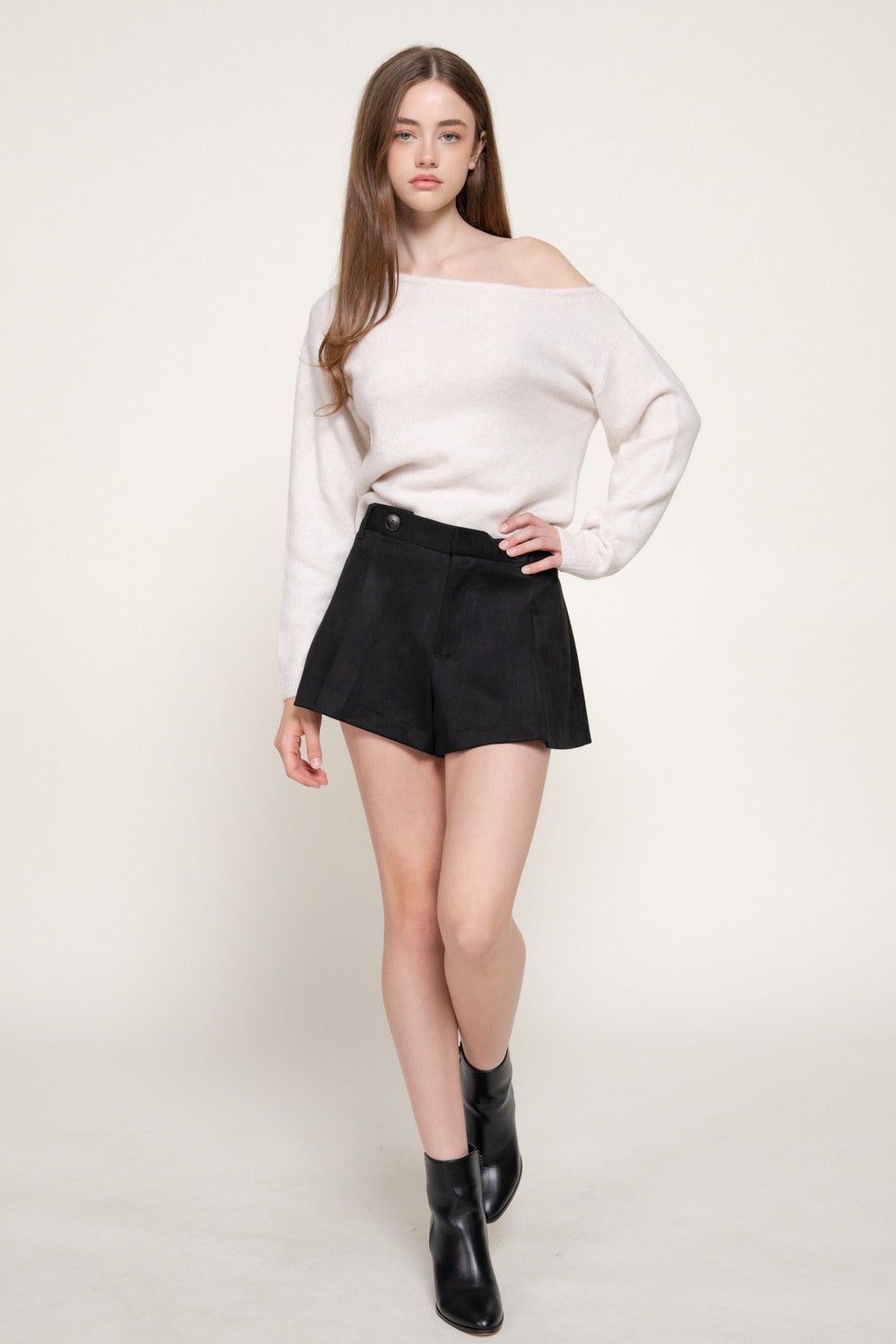 Pleated Faux Suede Shorts