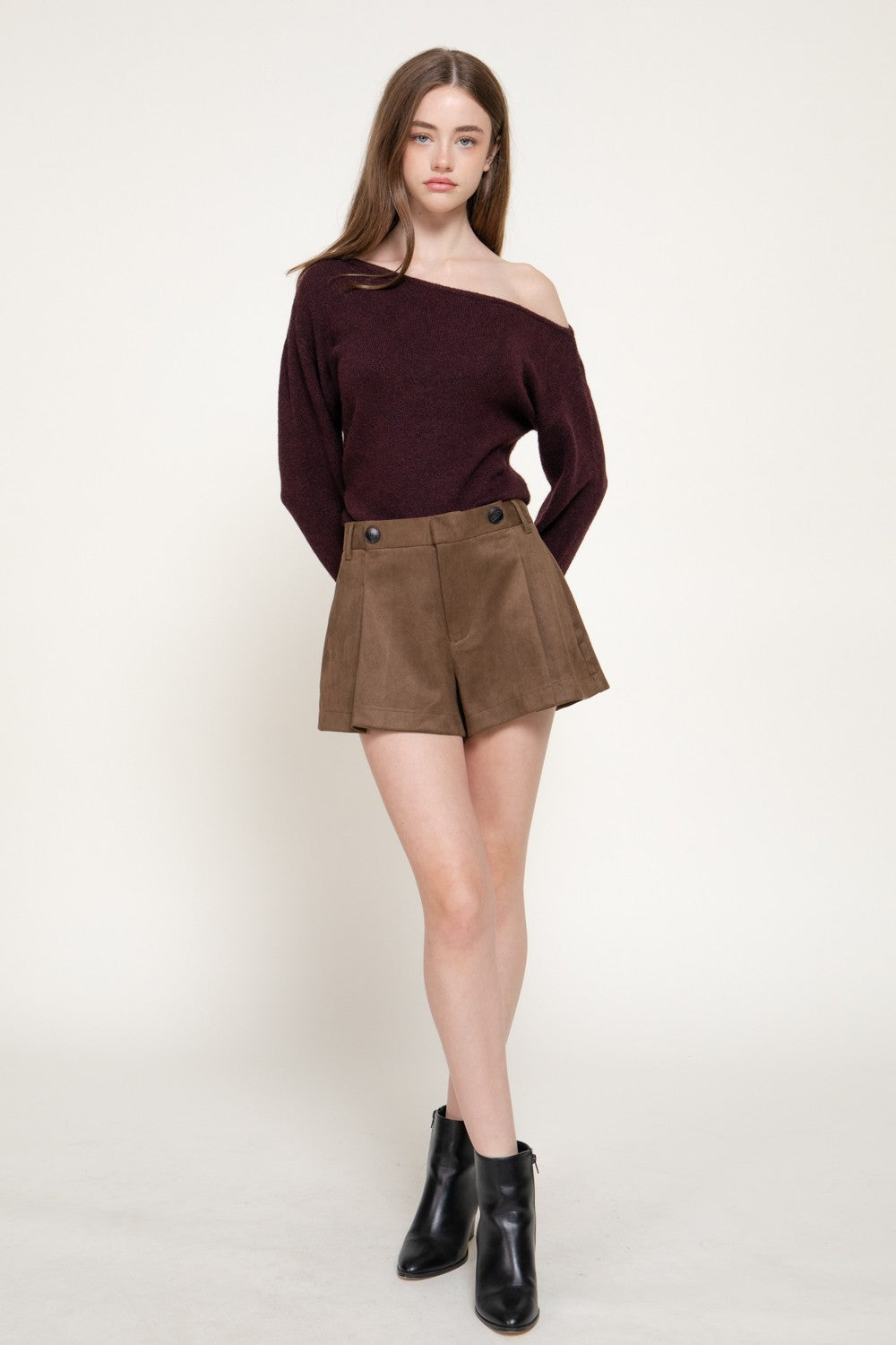 Pleated Faux Suede Shorts