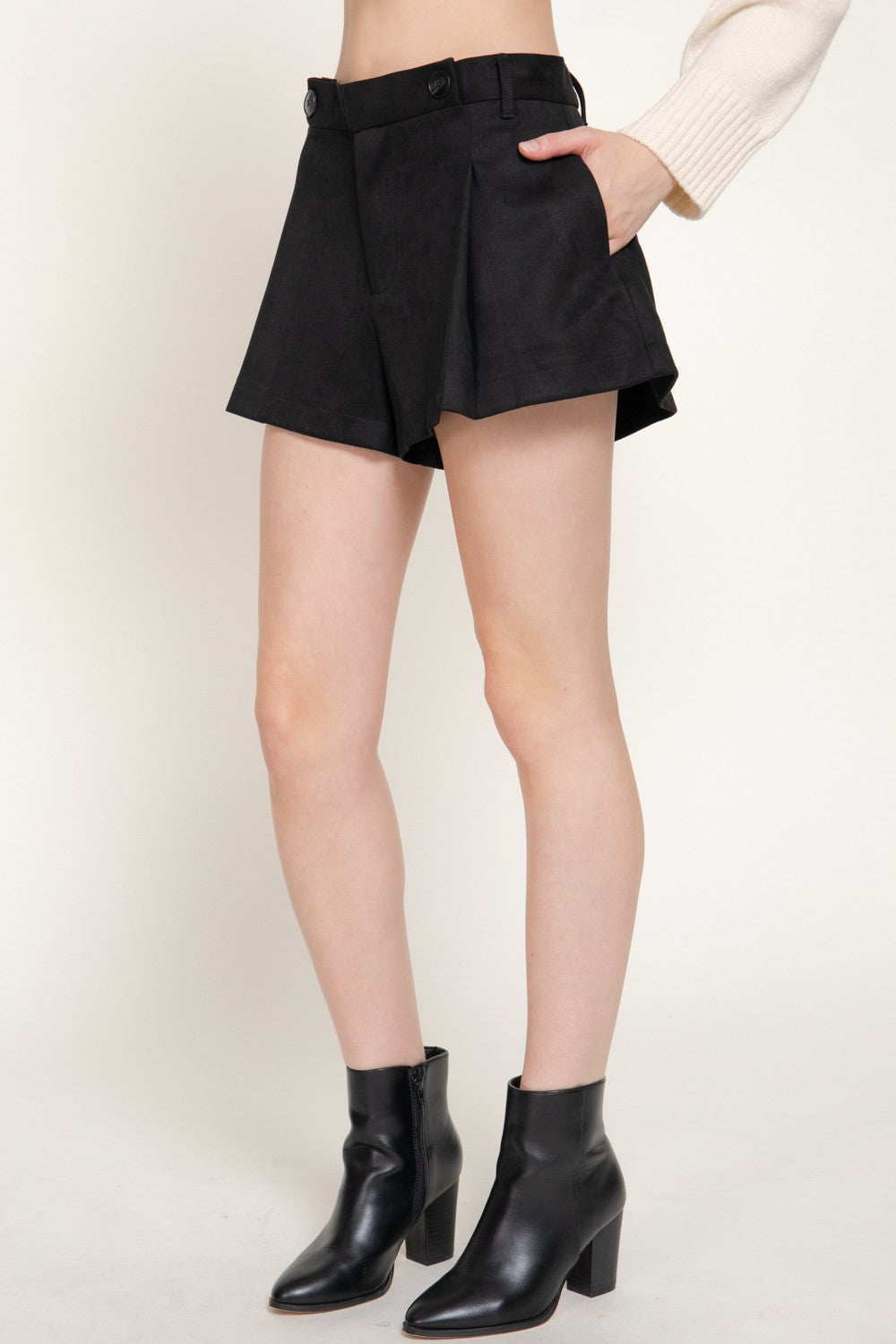 Pleated Faux Suede Shorts