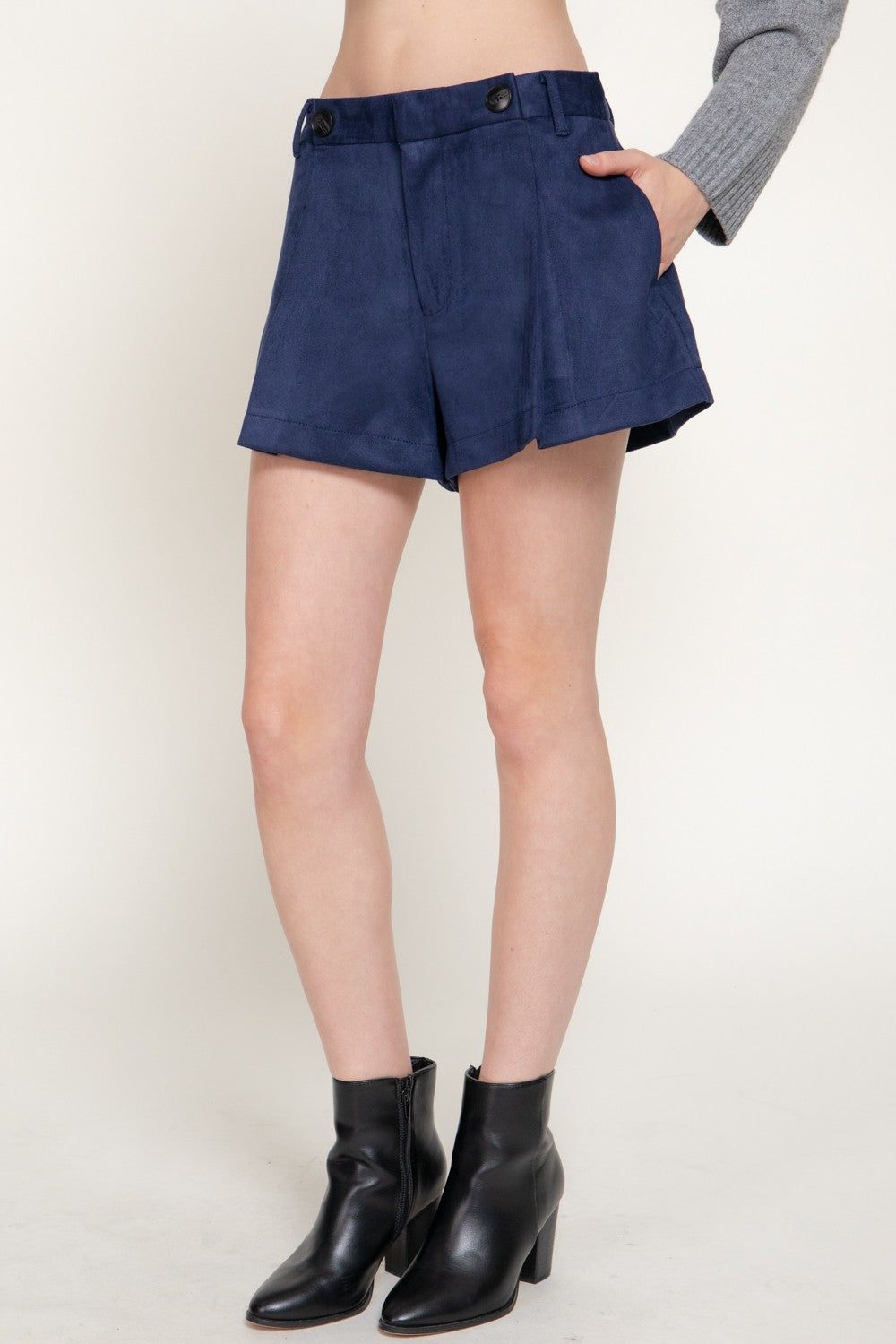 Pleated Faux Suede Shorts