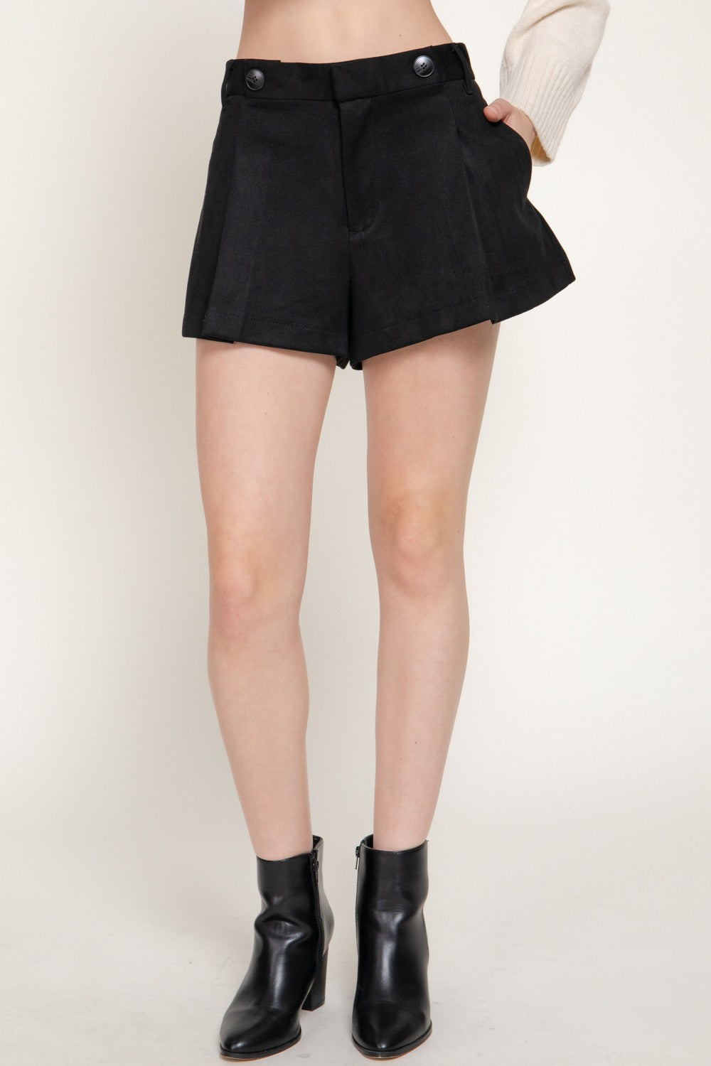 Pleated Faux Suede Shorts