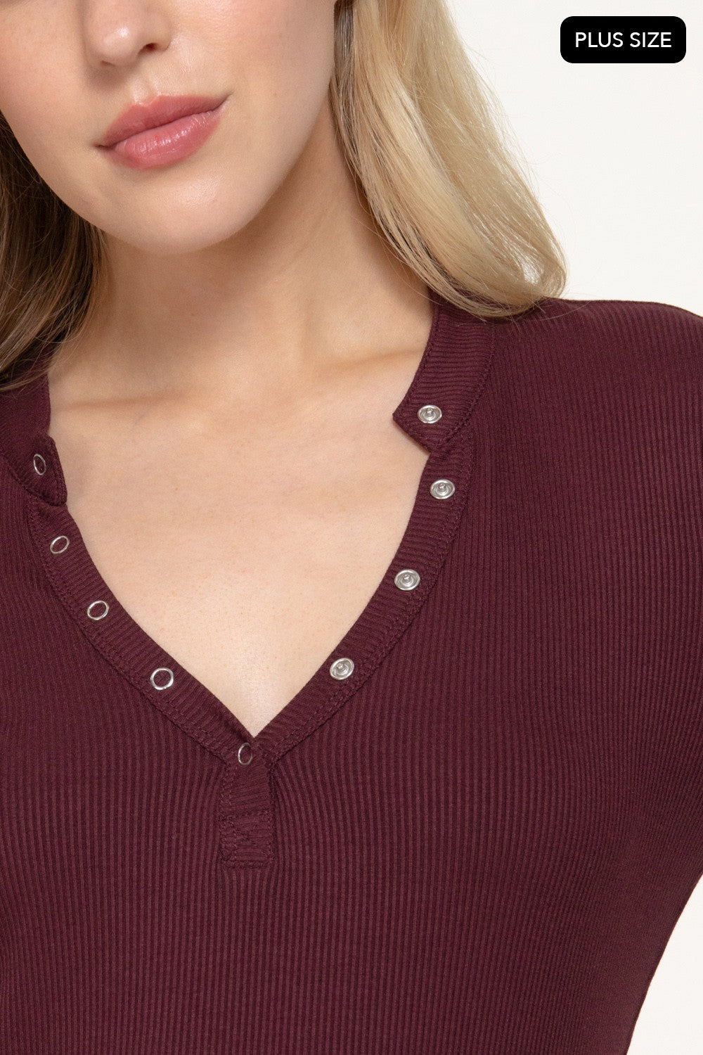 Long Slv Henley Neck Ribbed Top