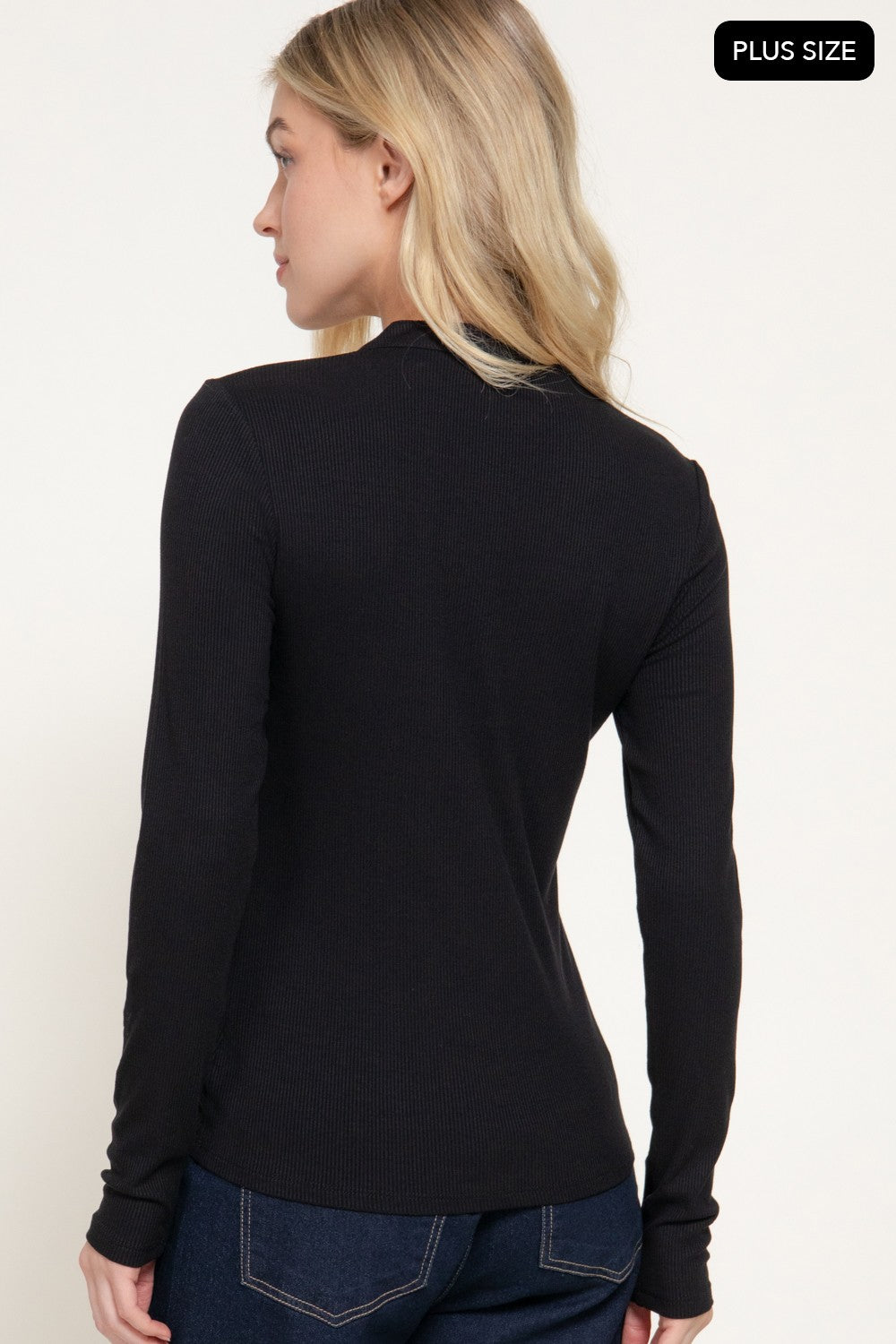 Long Slv Henley Neck Ribbed Top