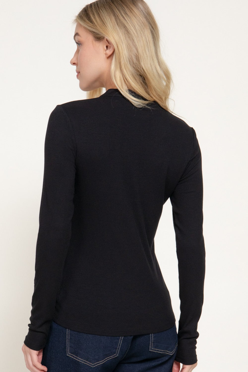 Long Slv Henley Neck Ribbed Top