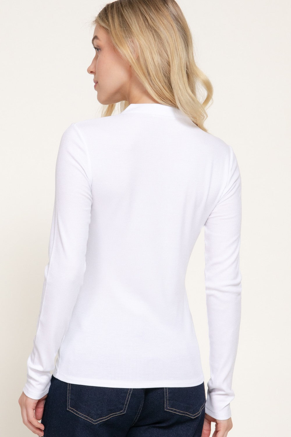 Long Slv Henley Neck Ribbed Top