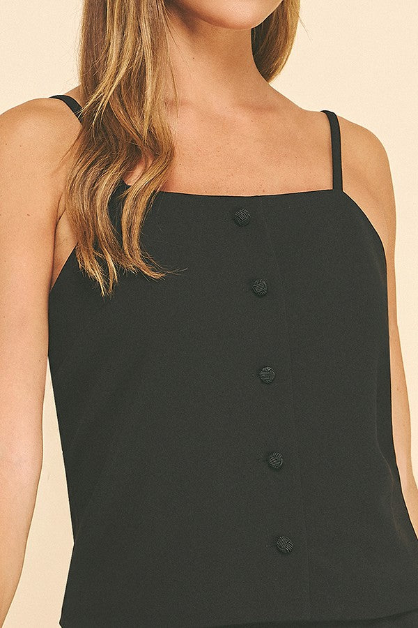 Jersey Fitted Cube Knot Buttoned Cami Top
