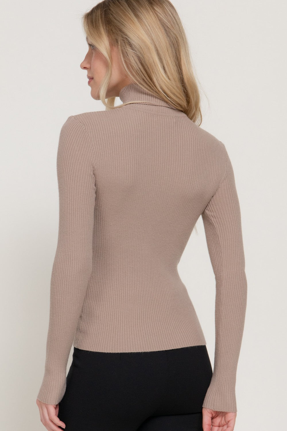 Turtle Neck Fitted Viscose Rib Sweater Top