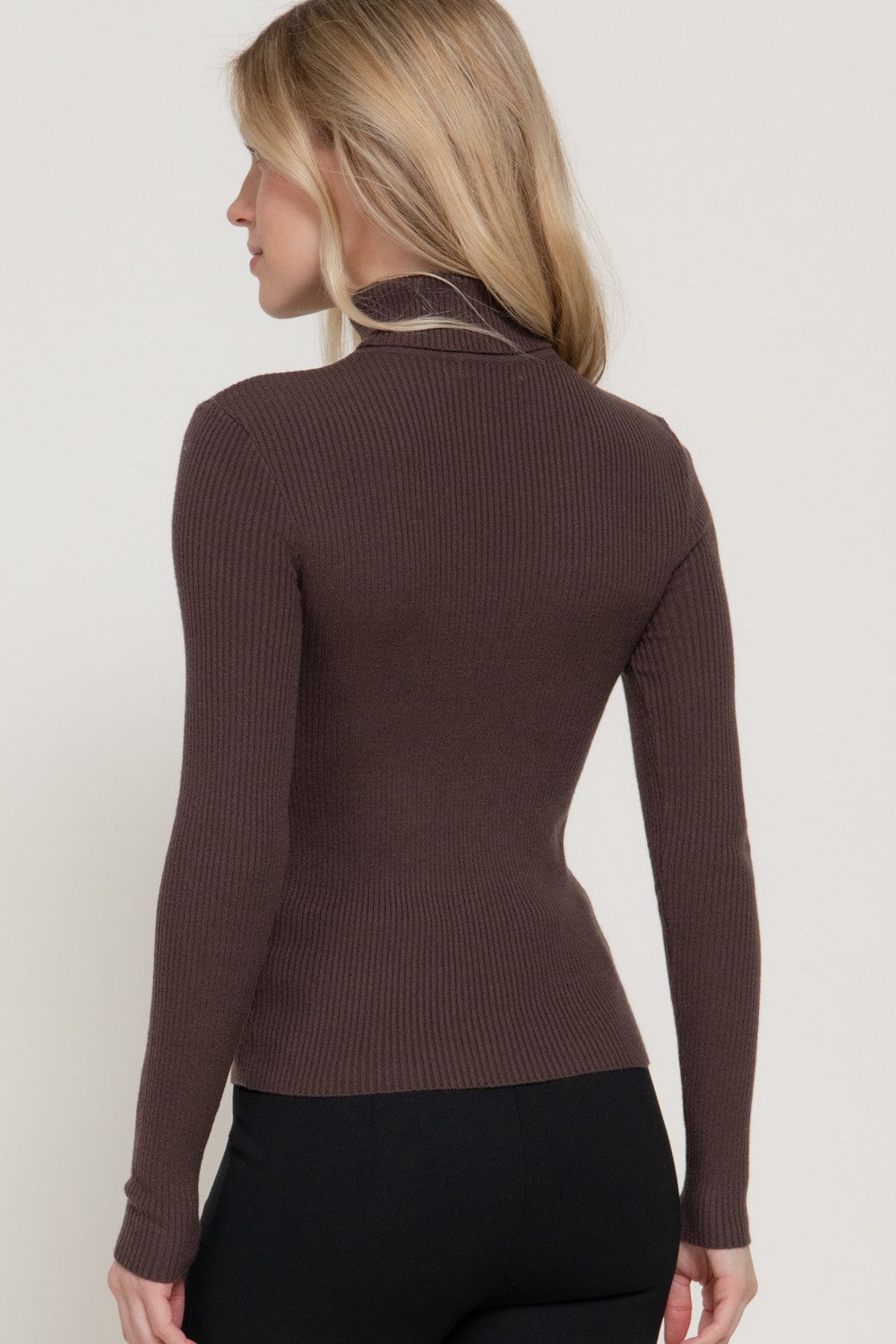 Turtle Neck Fitted Viscose Rib Sweater Top