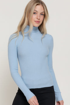 Turtle Neck Fitted Viscose Rib Sweater Top