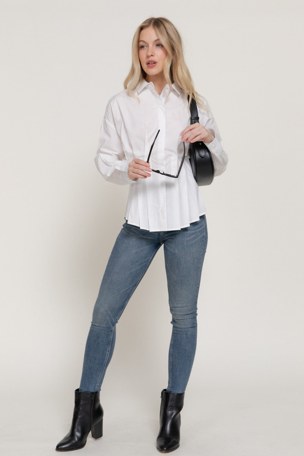 Long Slv Waist Pleated Poplin Shirt